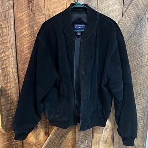 Vintage Port Authority Black Suede Leather Bomber Jacket Mens Size L- E11
